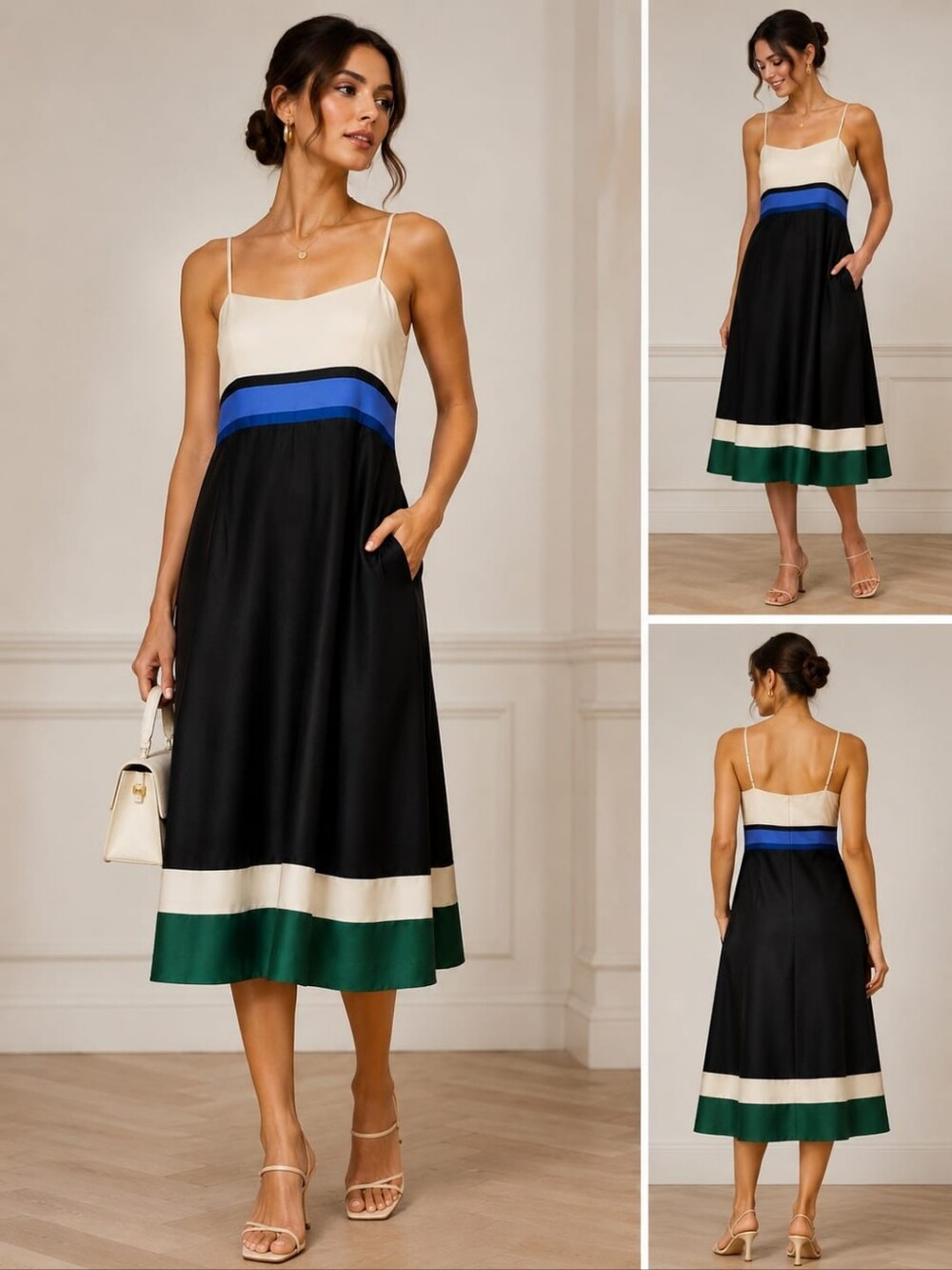 Spaghetti-Strap Colorblock Midi Dress Banana Republic Size 0. Quite Luxury